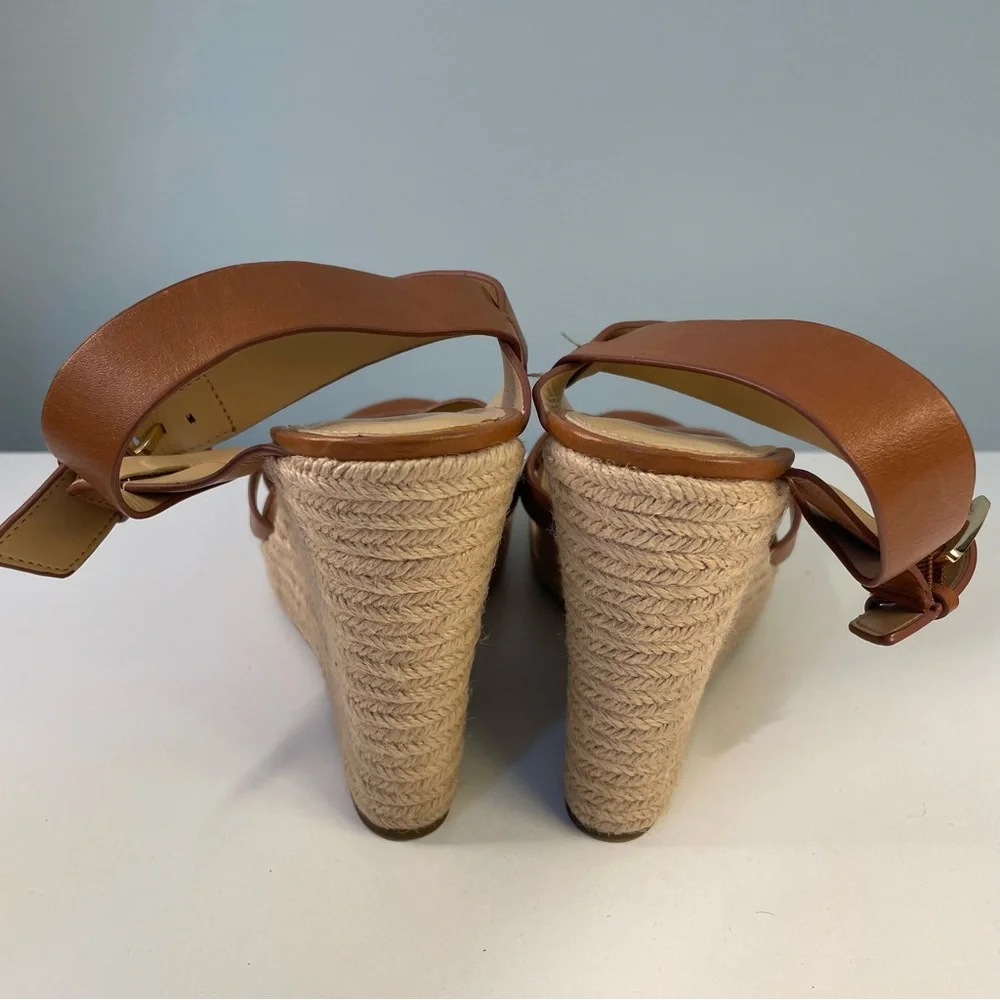 Michael Kors Tan Leather Espadrille Wedge Sandals Size 9